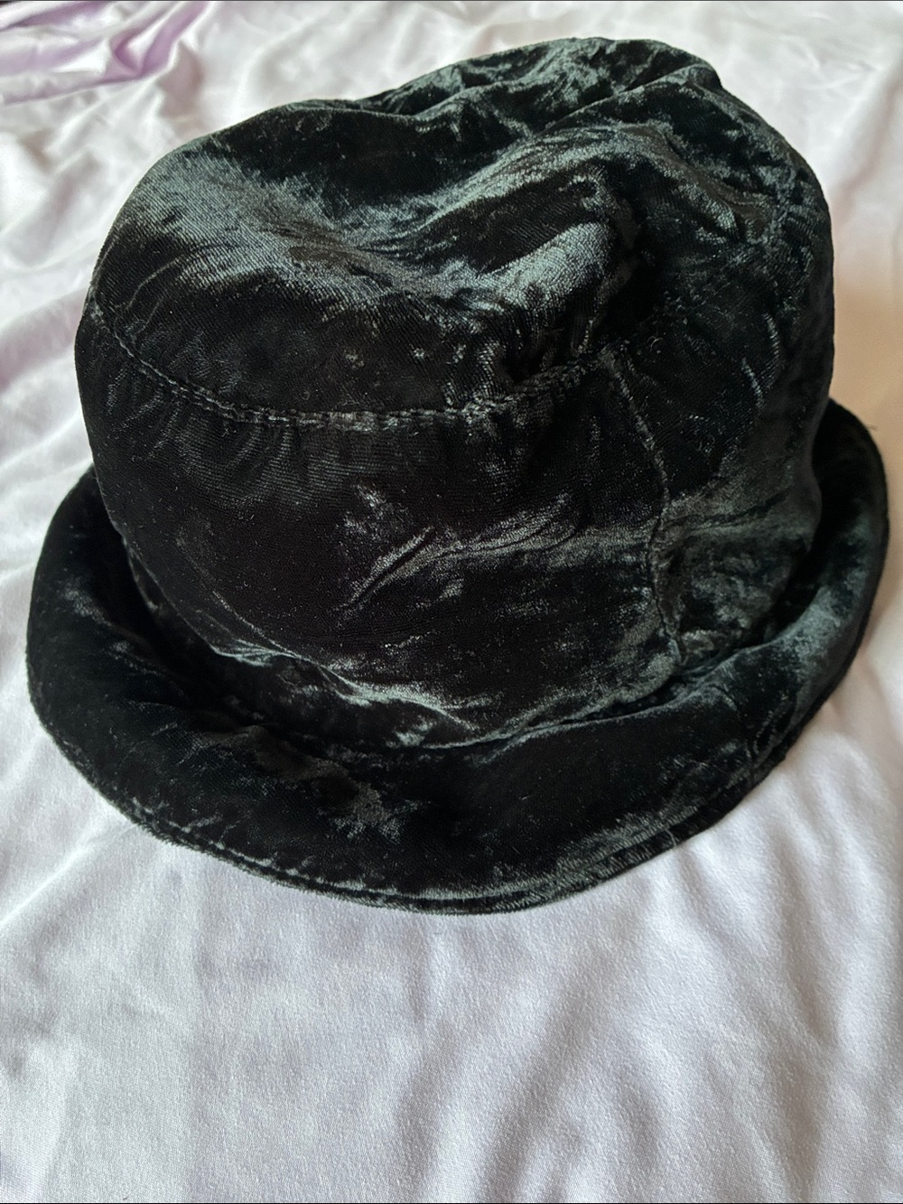 Black Faux Velvet Bucket Hat - one size